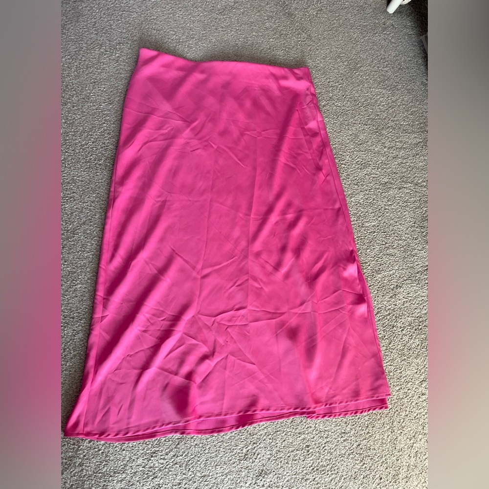 Target A New Day hot pink satin midi slip skirt, elastic waist, size XL